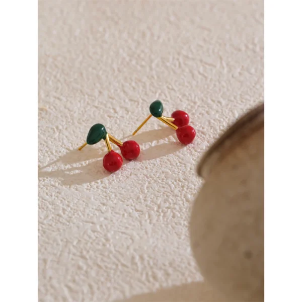 Yhpup Hot Style Stainless Steel Enamel Cute Cherry Fashion Stud Earrings Gift Women Prevent Allergy Trending Exquisite Jewelry - Image 4