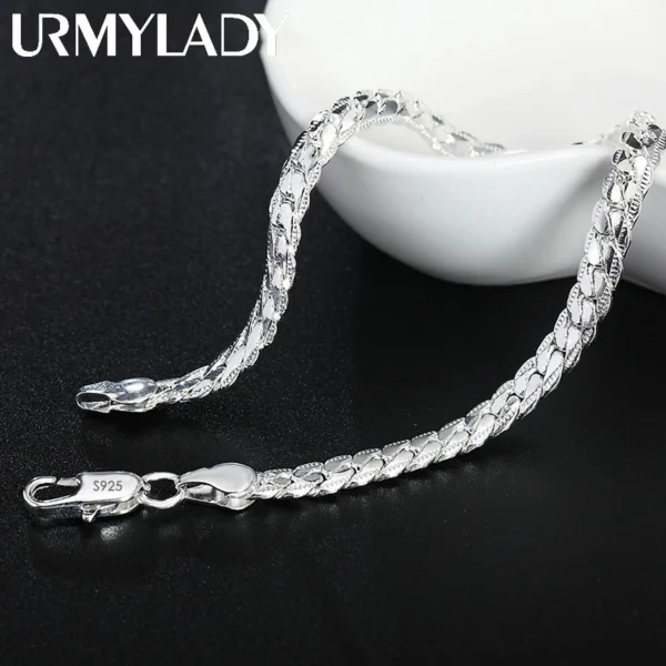 URMYLADY 925 Sterling Silver 2 Piece 6MM Full Sideways Chain Necklace Bracelet For Women Men Fashion Jewelry Sets Wedding Gift - Image 4