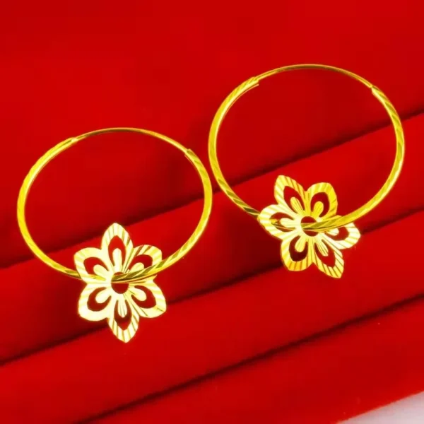 High quality gold 24K transfer flower earrings AU999 fashionable temperament womens earrings luxury quality jewelry