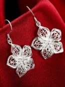 Hot High Quality Retro Pretty Flowers Silver color Earrings for women Fashion luxury party wedding Jewelry fine gifts