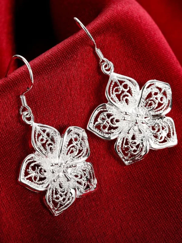 Hot High Quality Retro Pretty Flowers Silver color Earrings for women Fashion luxury party wedding Jewelry fine gifts - Image 3