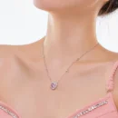 S925 Silver Pink Heart Necklace Women Brilliant 10MM Heart Pendant Necklace Female Sparkling 5A Zircon Design Luxury Jewelry