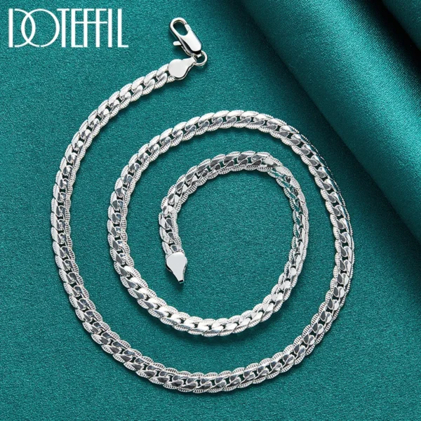 DOTEFFIL 925 Sterling Silver 6mm Side Chain 16/18/20/22/24 Inch Necklace For Women Man Fashion Wedding Engagement Jewelry Gifts - Image 5