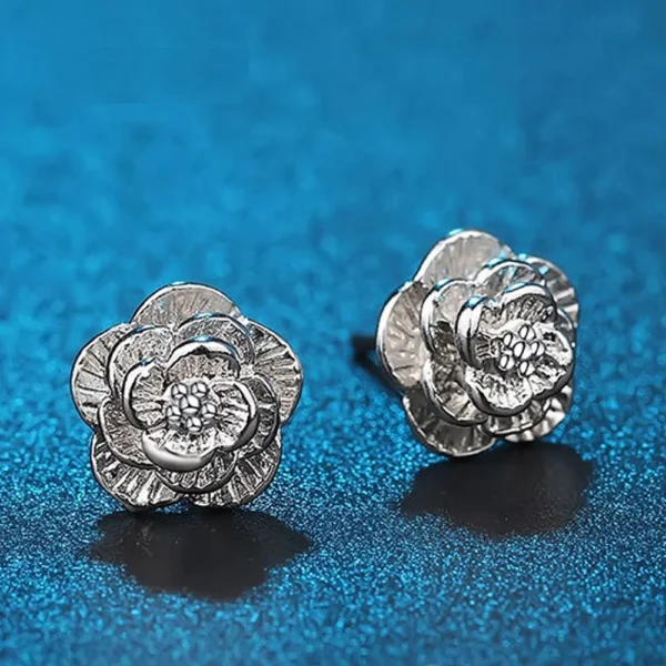 Hot 925 Sterling Silver Pretty rose Flower stud Earrings for Women Fashion classic party wedding Jewelry Holiday gifts - Image 4